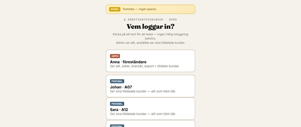 Arbetsanteckningar – demo